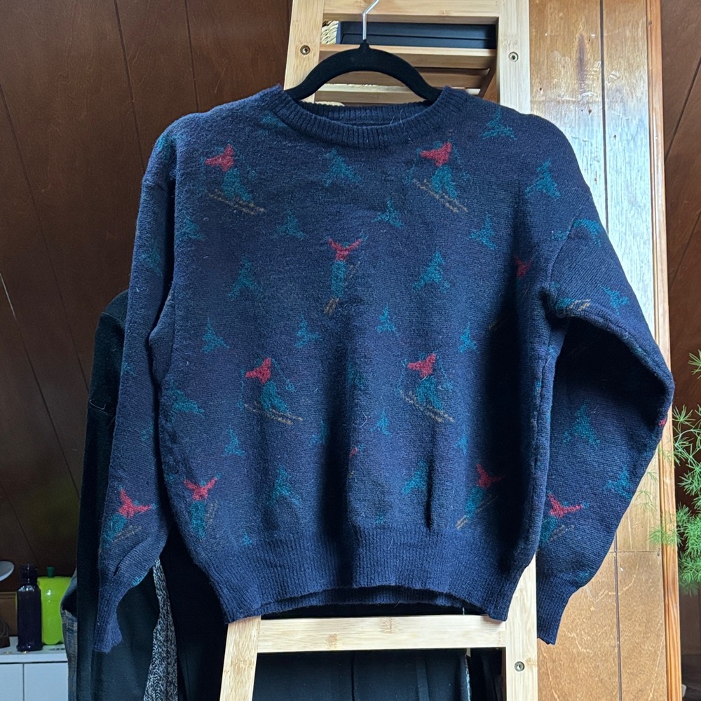 Vintage Navy Sweater with Ski Pattern